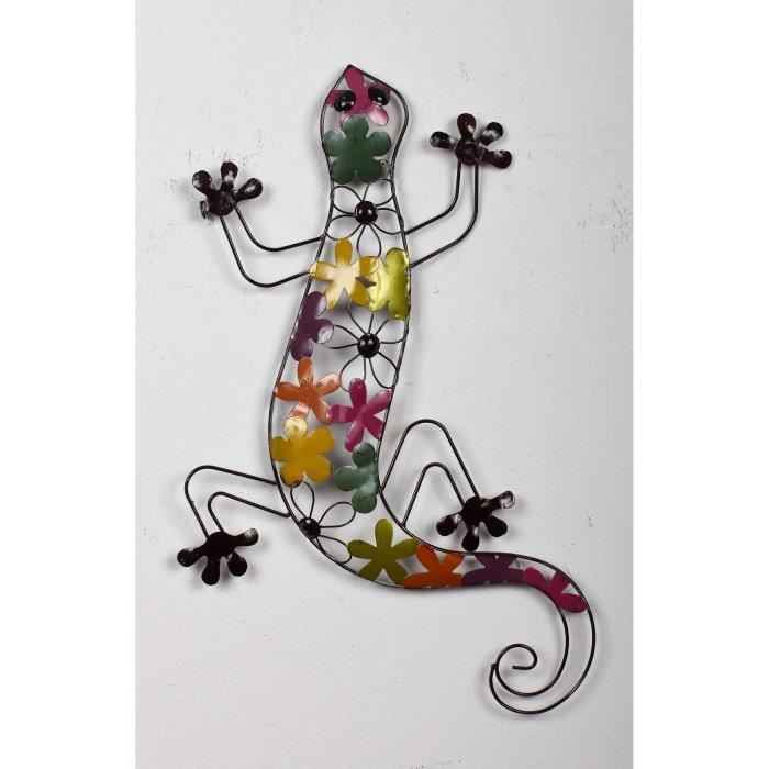 Home ESPRIT Lot De 2 Décorations Murales Lézard Méditerranéen Multicolore 10x4x22 Cm - Style Résine Et Aluminium