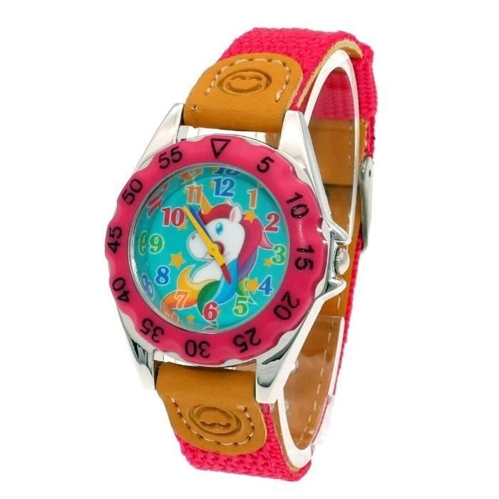 Montre Enfant Licorne à Quartz - Bracelet Textile Imprimé Animaux - Étanche 30m - Pour Filles Et Garçons 3-12 Ans
