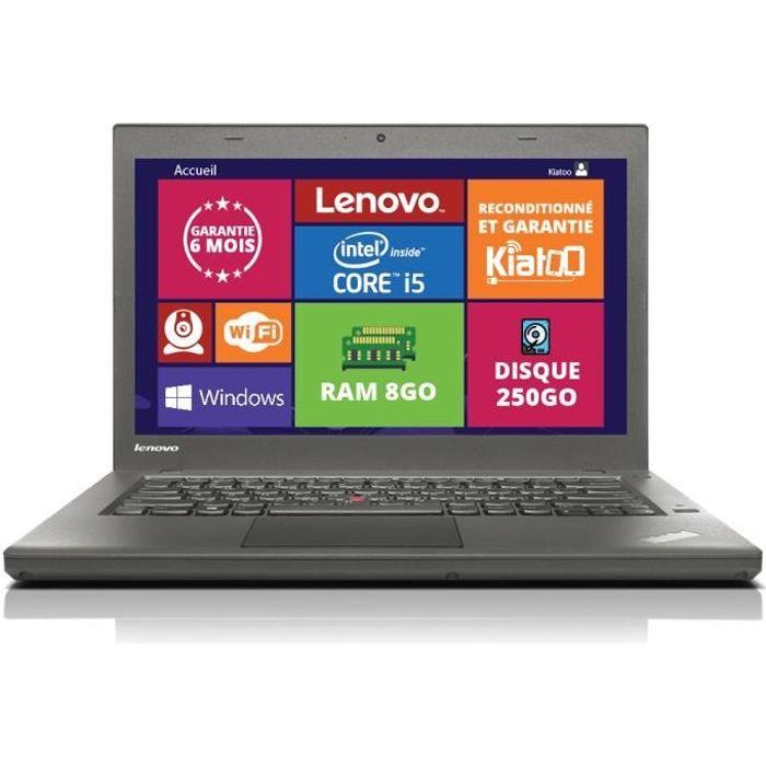 Top achat PC Portable Ordinateur portable Lenovo Thinkpad T440 core i5 8 go ram 250 go disque dur,pc reconditionné garantie 6 mois,w8 pas cher