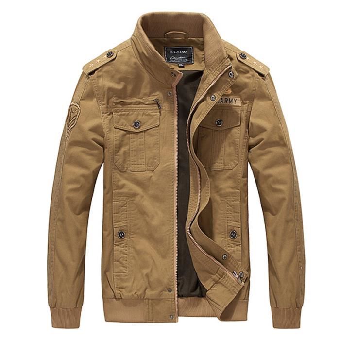 Veste Homme a la mode col standup coton Epaisse Chaud Armee Veste Hommes VeTement Masculin noir Kaki Cdiscount Pret a Porter