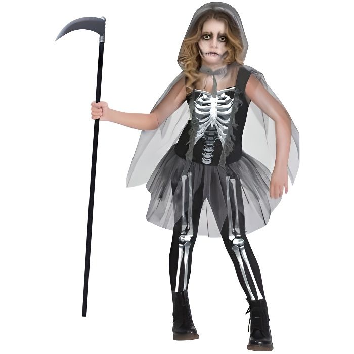 Déguisement Fille Squelette Reaper - Marque AMSCAN - Costume en Polyester Noir - Normes UE