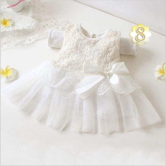 Robe Tutu Bébé Fille Princesse En Dentelle Florale – Manches Longues, Body à Boutons-pression, Tailles 6 Mois à 3 Ans