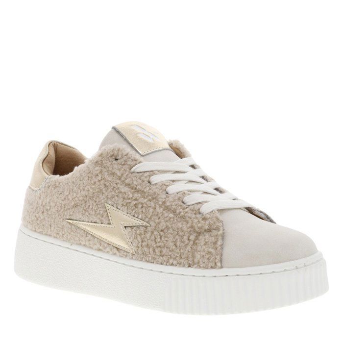 VANESSA WU Baskets tennis beige bimatière à semelle plate et à lacets plats