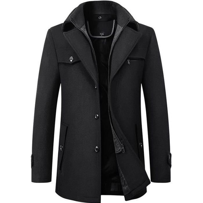 Mode Manteau en Laine Homme Grande Taille Col Revers Mi Longue Refular Fit Manteau Homme de Hiver