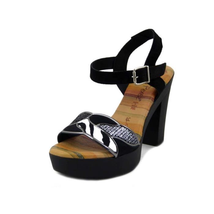 Sandale femme confort en cuir noir RAQUEL PEREZ talon 10 cm et plateforme Cdiscount Chaussures