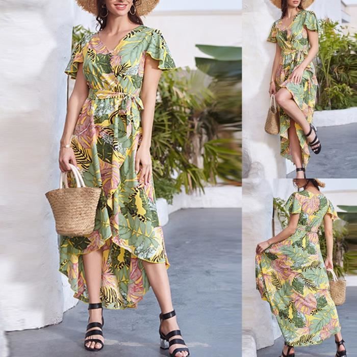 Femme Robe Manches Longues En Fleur Mousseline De Soie Achat Vente Pas Cher