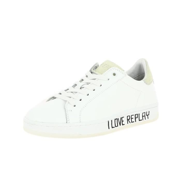 Baskets mode femme REPLAY Gwz20 Cuir blanc Lacets plats