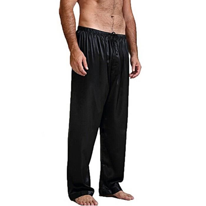 besbomig Hommes Loungewear Pyjama Pantalons Vêtements de Nuit Pantalons de Pyjama Unis Pantalons de Détente avec Poches Surdimensionné Noir 