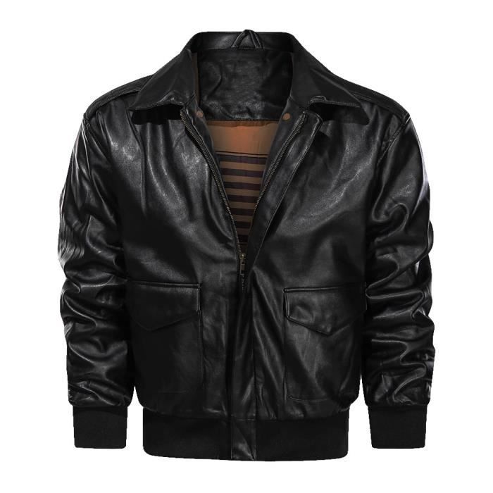 Veste Aviateur en Cuir PU pour Homme Veste Epaissir Ample en Doux Simili Cuir Veste de Moto Veste Chaude d hiver Noir Noir Cdiscount Pret a Porter