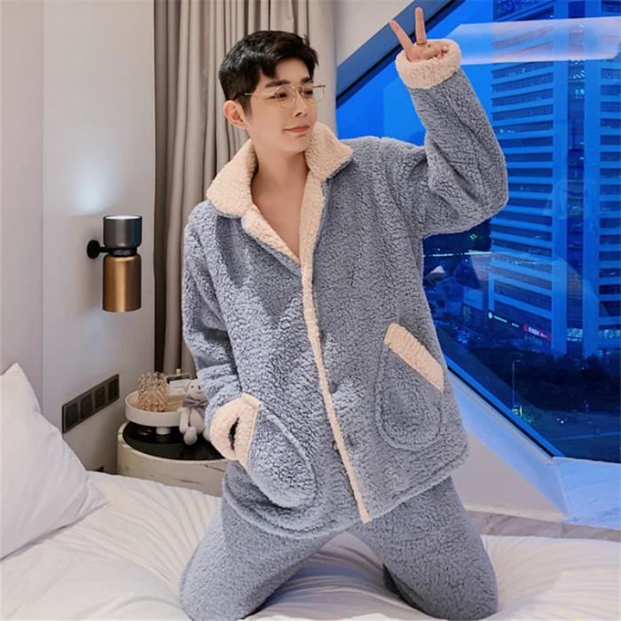 PYJAMA Homme Hiver Ensemble simple Pyjamas epaissis Pyjama de couple gris WH Gris Cdiscount Pret a Porter