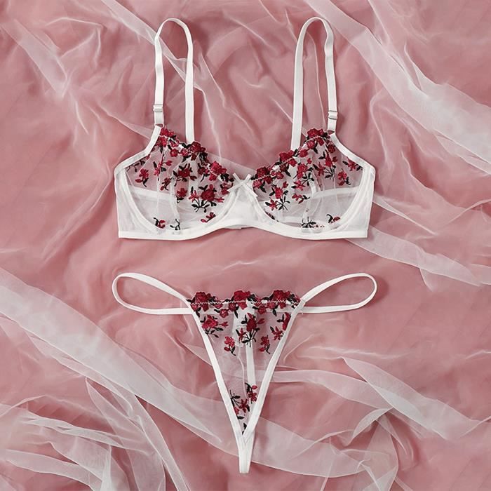 Soutien Gorge Femmes Sexy Flower Splicing Sans Fil Lingerie Vetements De Nuit Pyjamas Ensemble Sous Vetements rouge L Rouge Cdiscount Pret a Porter