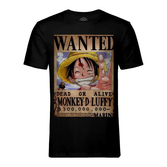 T-shirt Homme Col Rond Noir One Piece Monkey D Luffy Recompense 300 Millions De Berry