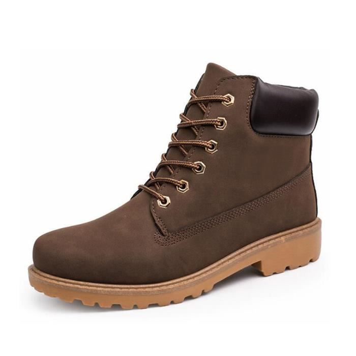 Bottes Neige Homme et Femme en Cuir Marron Haute Tige Lacets