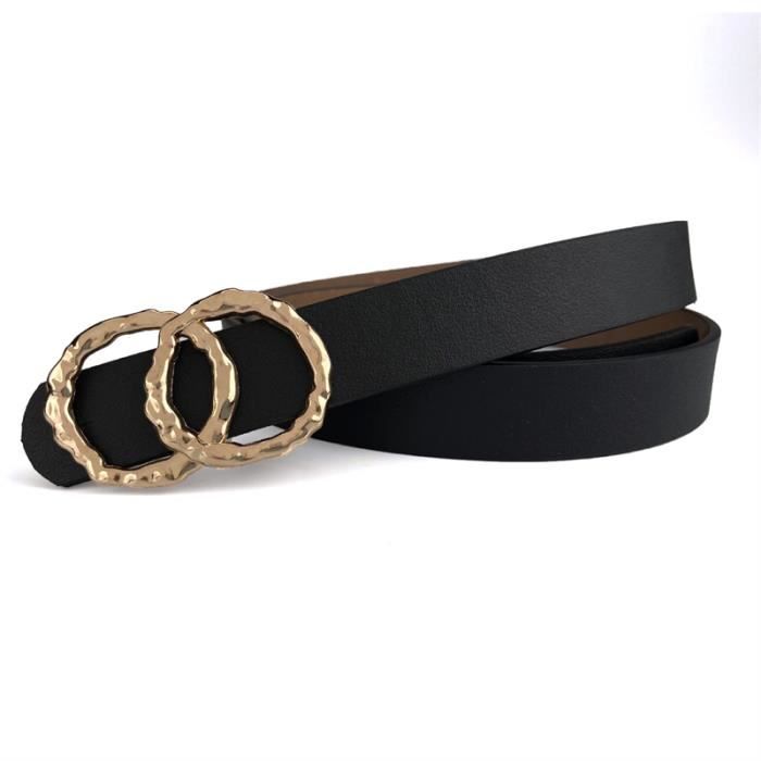 Ceinture Large élastique En Simili Cuir Noir - Boucle Dorée, Taille S, Style Tendance