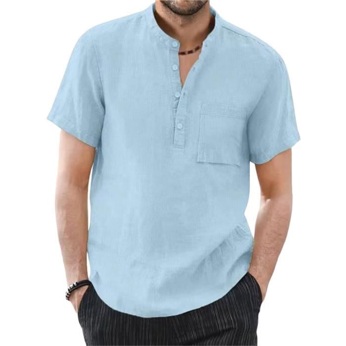 Chemise Henley Homme L.L.Bean Manches Longues Coton Bleu, Taille S - état Impeccable