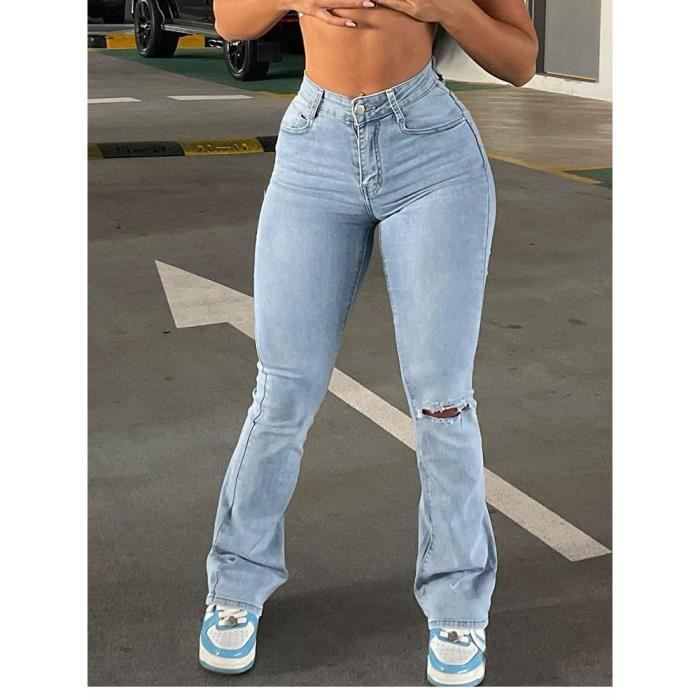 Jean Dechire Taille Haute Pour Femme Pantalon En Denim Coupe Crayon Confortable Evase Extensible Sexy Sky Blue Boyfriend Mode Sky blue Cdiscount Pret a Porter