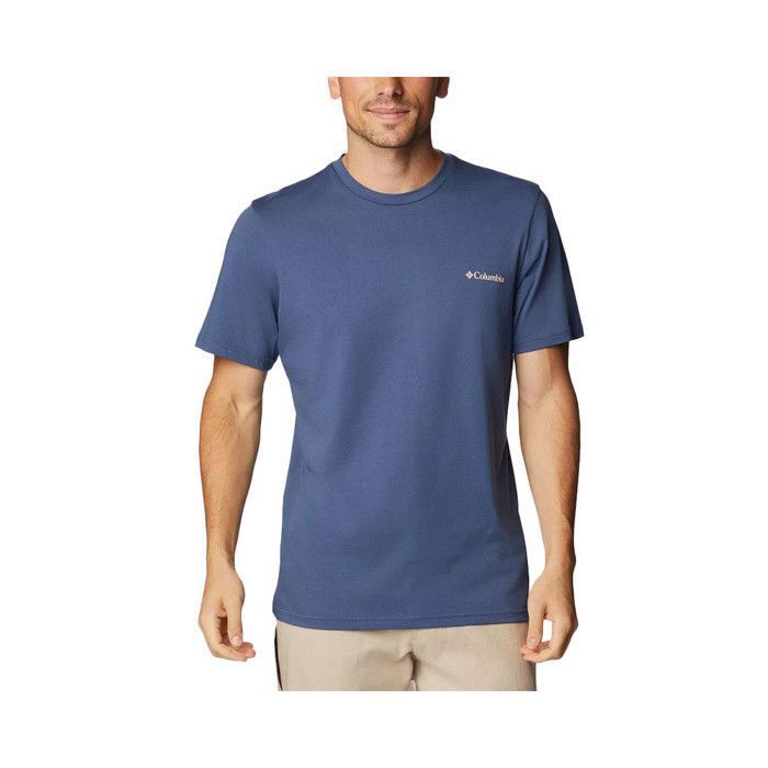 T shirt homme Columbia Rapid Ridge Bleu 100 coton Manches courtes Col classique