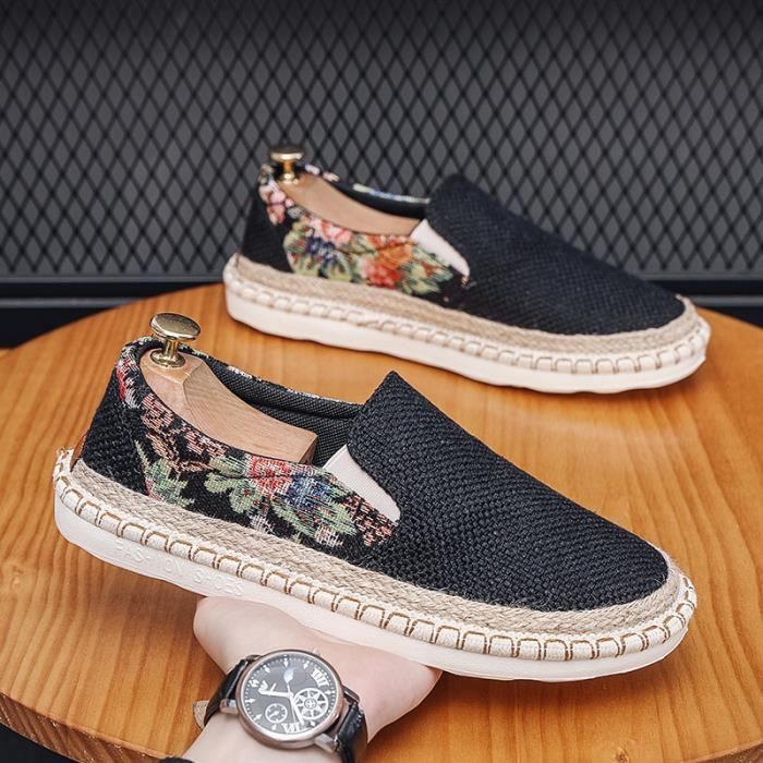 INSFITY Espadrille Homme en Toile Aération Résistant à lusure Antidérapant Imprimé - Noir - Homme - Adulte