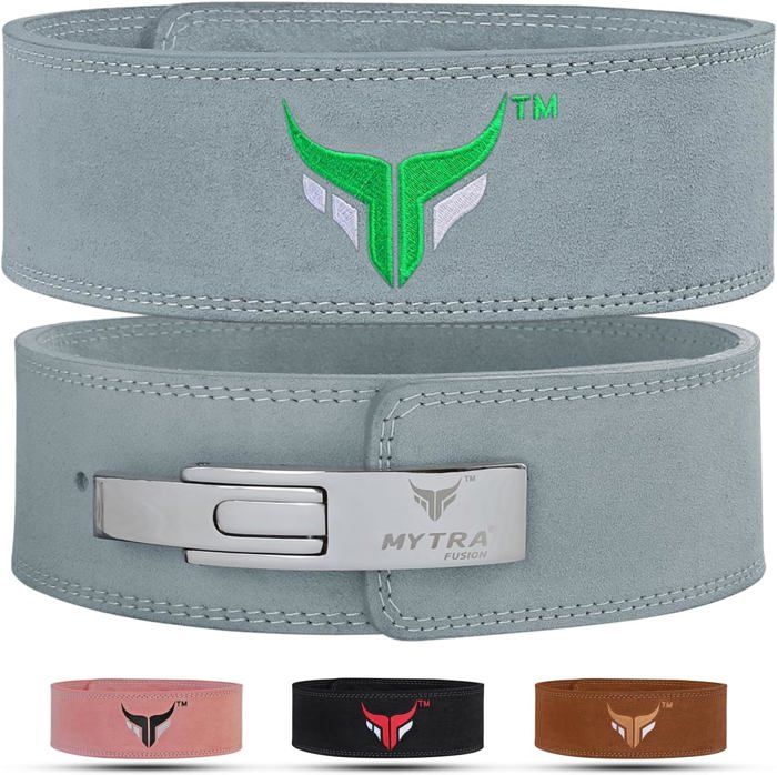 Mytra Fusion ceinture de musculation GRIS 100% Cuir Véritable ceinture avec Levier Powerlifting Deadlift Squat TAILLE S