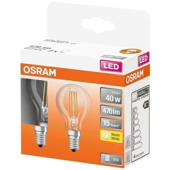 OSRAM - Boite de 2 LED sphérique verre clair 4W E14 470lm 2700K chaud