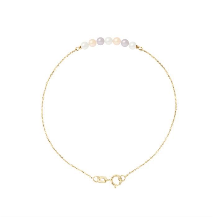 Bracelet - PERLINEA - 7 Perles de Culture dEau Douce Multicolores - Or Jaune - 18 cm - Femme
