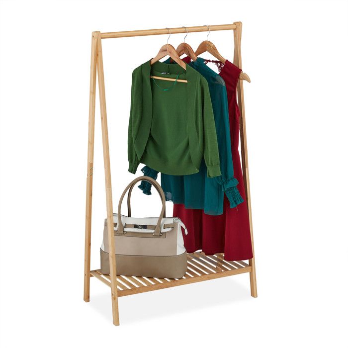 Relaxdays Penderie en bambou portant à vêtements étagère chaussures salon couloir HxLxP : 120x67x35 cm naturel