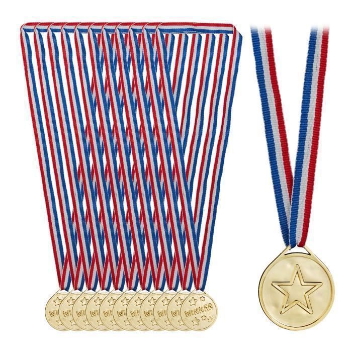 Médailles d'or Relaxdays pour enfants - lot de 12 - médailles pour enfants  - première