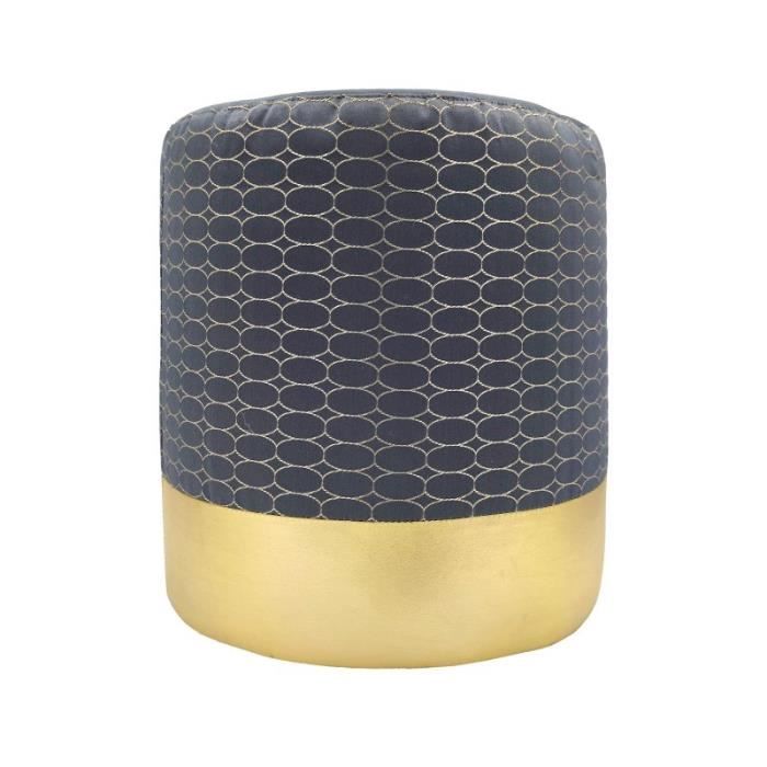 pouf assise bout de canapé 33 x 33 x 39 cm motif géométrique ovale doré, socle doré, gris
