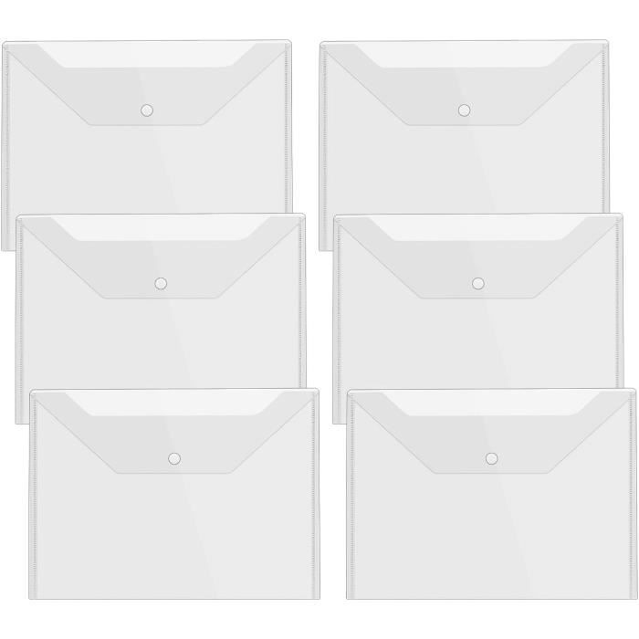 6 Pochettes Porte-Documents A4 Transparentes - PP Imperméable, Fermeture Cordon, Couleurs Variées - 12