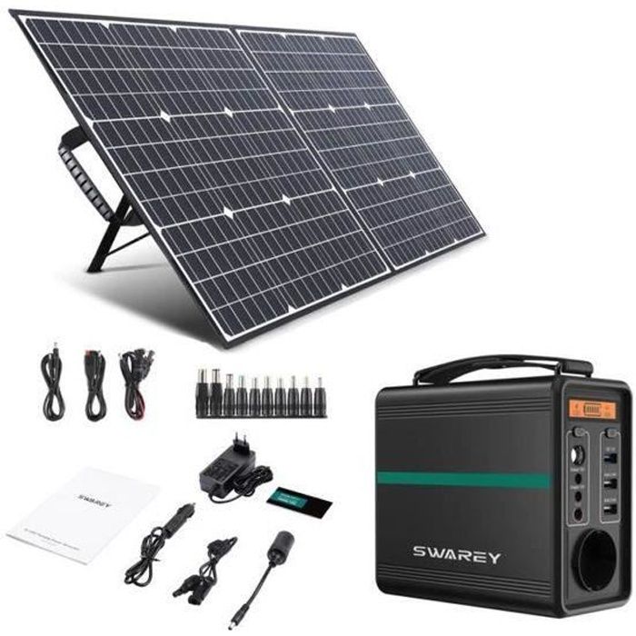 SWAREY kit Economie d'energie Générateur Solaire Portable 166Wh avec panneau Solaire Pliable 100W