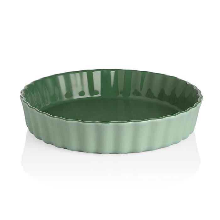 sweejar plat à tarte céramique rond - moule à tarte en céramique pour four - plat à four pour tourtes - 24 x 20 x 5 cm - vert