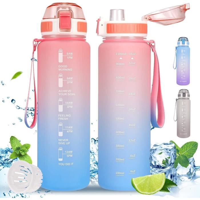 Gourde Motivationnelle ION8 1L Avec Time To Drink - Recyclon™, Bouchon Flip-top, Bleu Glacier