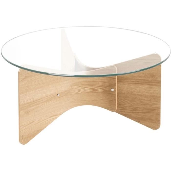 table basse en bois et verre madera naturel - umbra - rond - contemporain - design