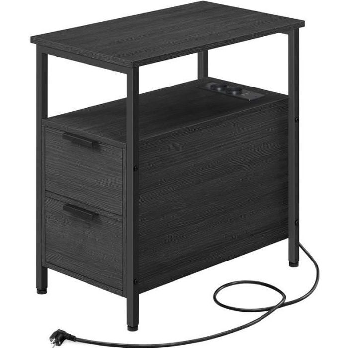 Table d’Appoint - VASAGLE - Petite Table Fine avec 2 Tiroirs - Gris Anthracite et Noir Classique Table d’Appoint - VASAGLE - Petite Table Fine avec 2 Tiroirs - Gris Anthracite et Noir Classique
