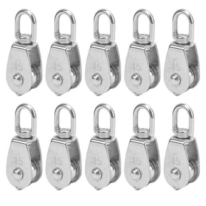 Lot 10 Poulies Simples M15 – Acier Inox 304, Capacité 35 Kg, Antirouille Pour Câbles, Remorquage, Levage