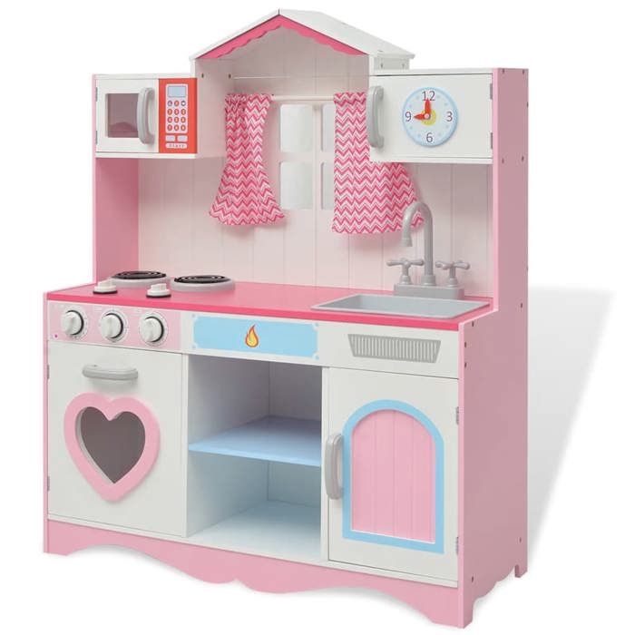 Cuisine jouet - VIDAXL - 80179 - Rose et blanc - MDF & pinède - 82 x 30 x 100 cm