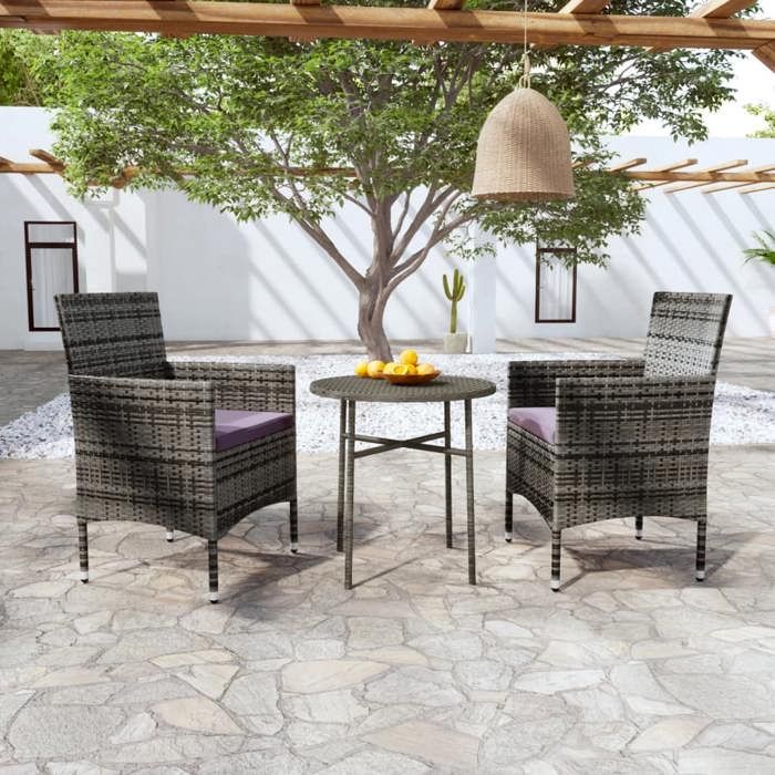 vidaXL Ensemble à manger de jardin 3 pcs Résine tressée - vue 9