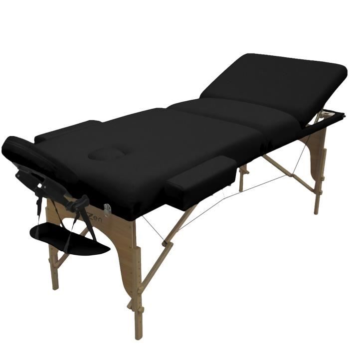 Table de massage 13 cm pliante 3 zones en bois avec panneau Reiki + Accessoires et housse de transport - Noir - Vivezen