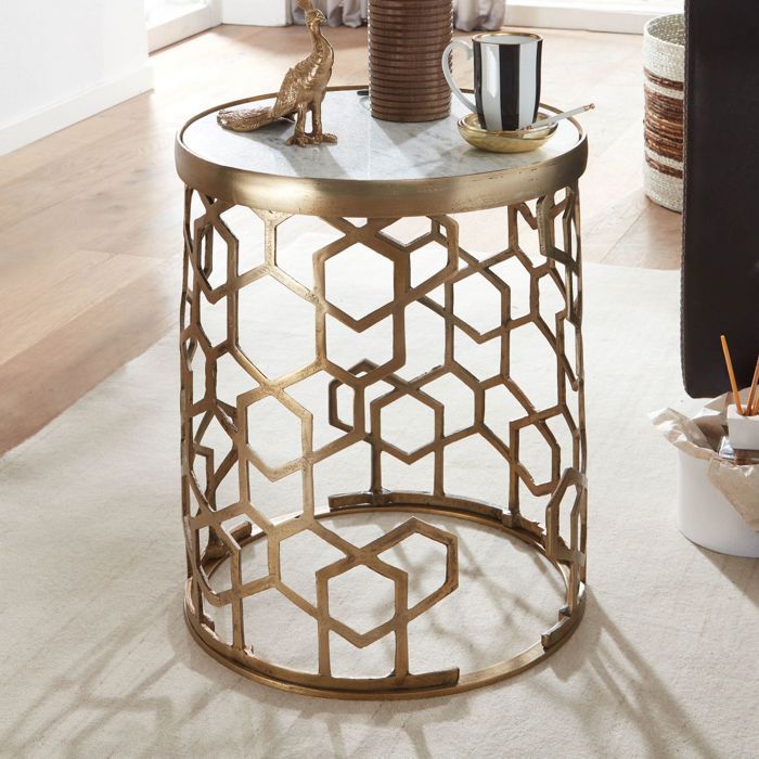 Table dappoint - WOHNLING - Ronde - Marbre Véritable - Métal - 46x46x55 cm Table dappoint - WOHNLING - Ronde - Marbre Véritable - Métal - 46x46x55 cm