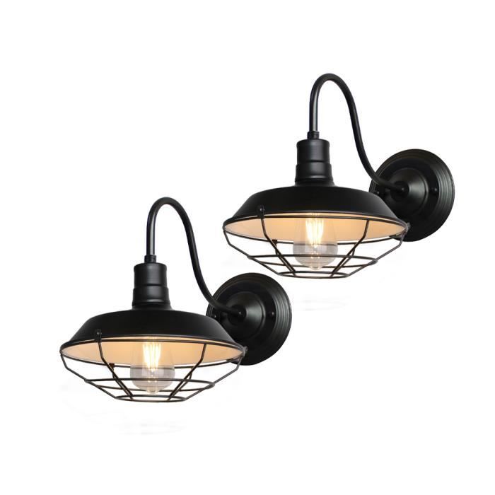 UNI 2 Pack Applique Murale Intérieur Industrielle Vintage E27 26cm Luminaire Eclairage Noir et Blanc