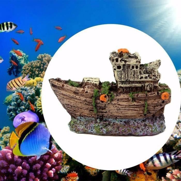 Comparer les prix de Ornement d'aquarium - Artificiel Résine Aquariums Naufrage Faire de la pêche Bateau Ornement Aménagement Paysager Décor