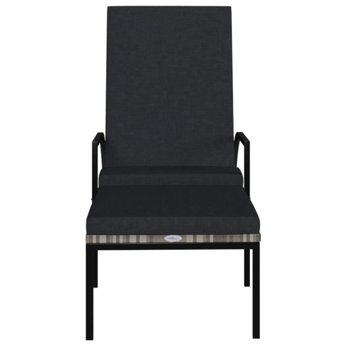 chaise longue avec repose-pied en résine tressée gris - yosoo - dx15076