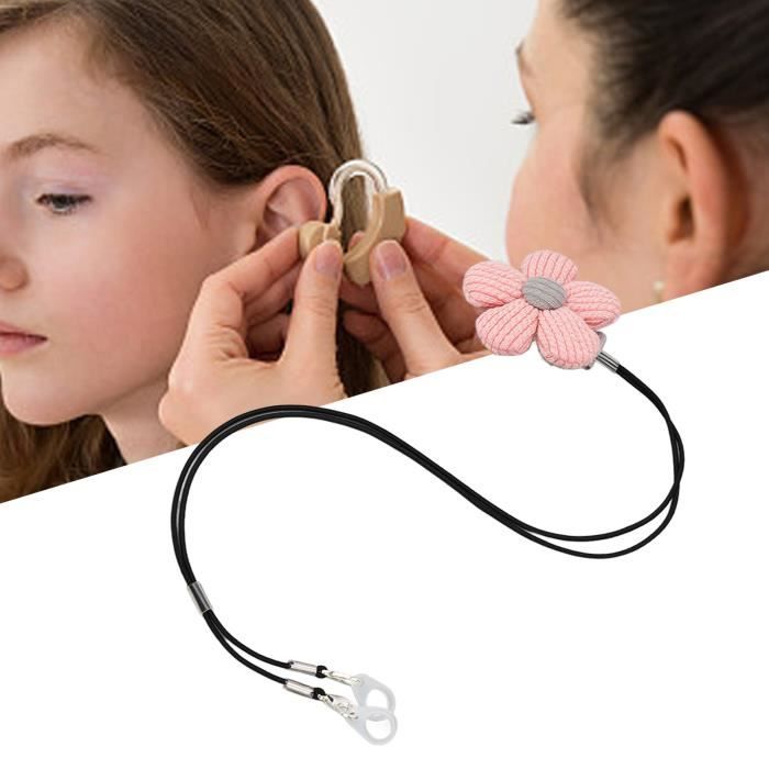 Meilleurs prix pour Longe De Prothèses Auditives Prothèses Auditives Longe Nylon Binaural Petites Fleurs Roses Gris Rond Centre Support De JR033