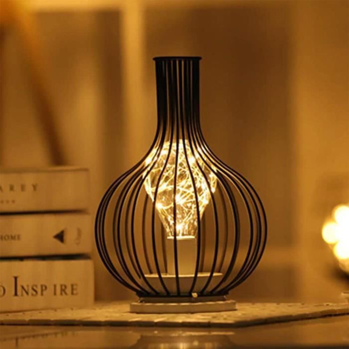 Lampe de Table Vintage ZVD - Style Cage - Noir - LED 3W - Piles incluses