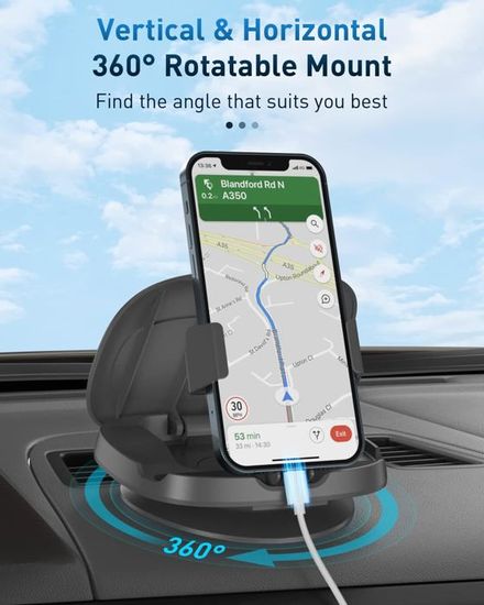 Support Voiture Pour Téléphone Rotatif 360° - Ventouse Puissante Au Gel, Pince Réglable 6-14 Mm - Compatible Tous Smartphones, Tableau De Bord