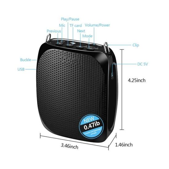 Amplificateur vocal Portable Bluetooth, Microphone haut parleur UHF 15W,  Enregistrement FM avec lecteur Mp3, - Cdiscount TV Son Photo