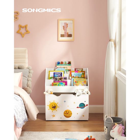 Étagère Rangement Enfants SONGMICS Bibliothèque Avec 2 Boîtes - Blanc Nuage Motifs Planètes GKR42WT