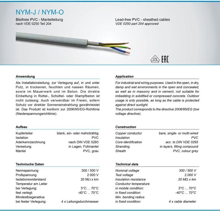 Cable Alemán De Calidad Cable NYM-J 5x6 Mm2 - Para Instalaciones