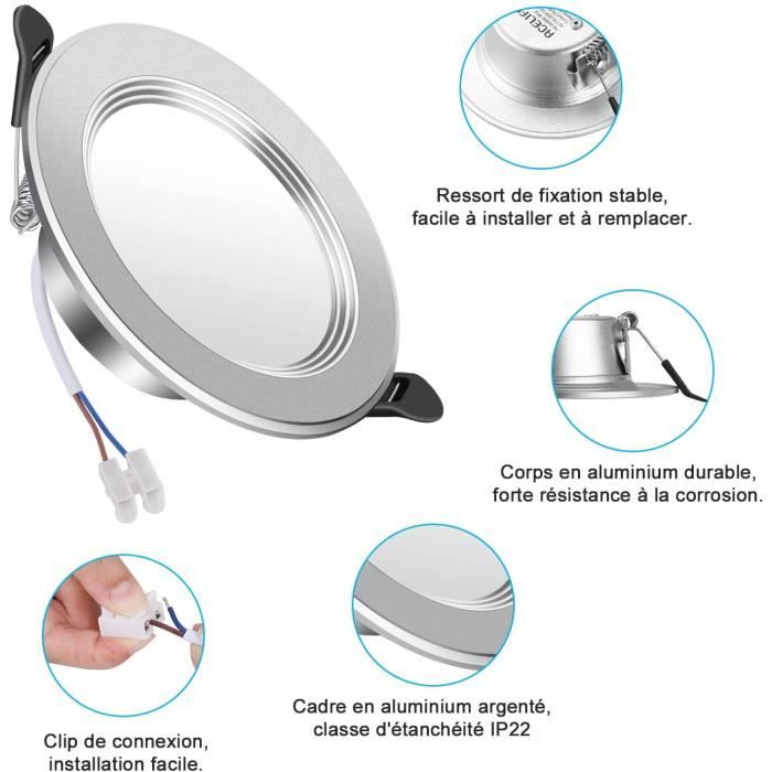 Pack De 6 Spots LED ACELIFE Ultra Plats Pour Plafond - 7W 700lm - Éclairage Moderne Salle De Bain & Salon