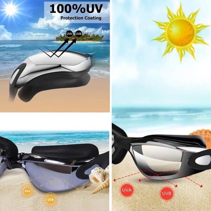 Lunettes de natation pour homme et femme, lunettes de natation, lunettes de  natation pour adultes, anti-buée, anti-UV, anti-éblouissement, sangle